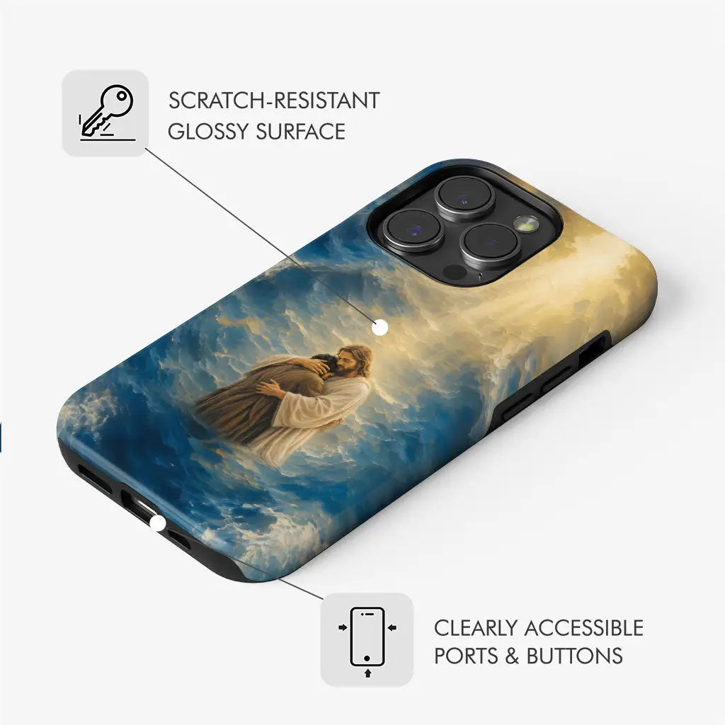 Jesus Holding a Man in the Storm Christian Phone Case