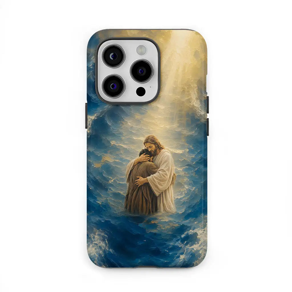 Jesus Holding a Man in the Storm Christian Phone Case