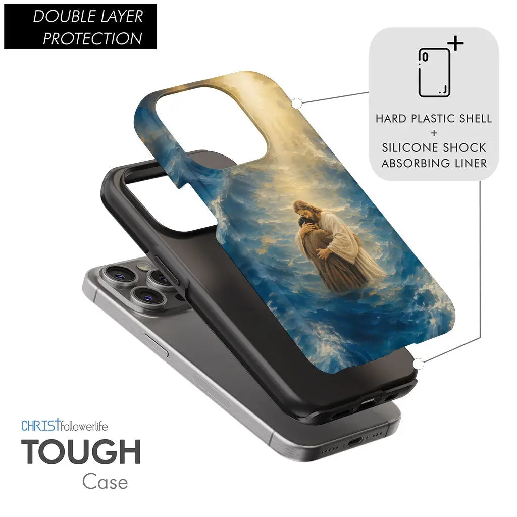 Jesus Holding a Man in the Storm Christian Phone Case