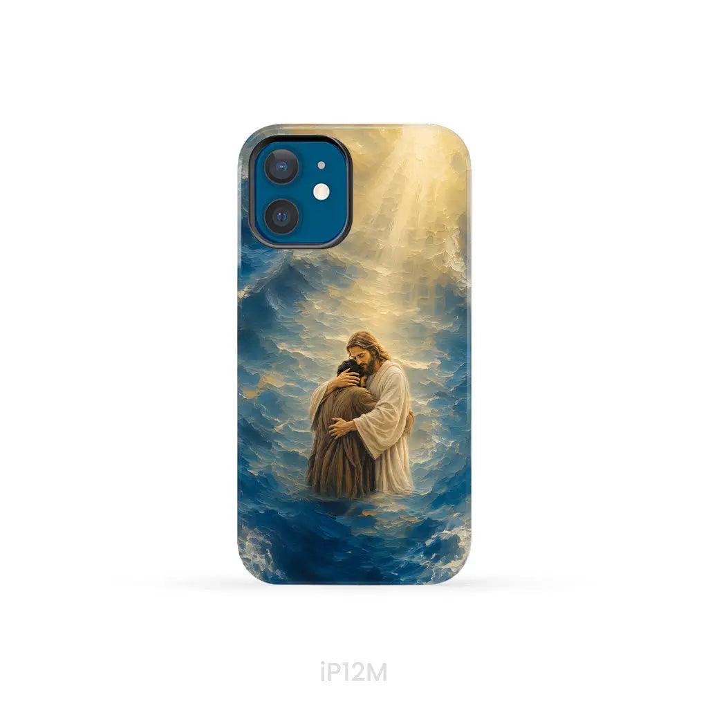 Jesus Holding a Man in the Storm Christian Phone Case iPhone 12 Mini / Tough Case
