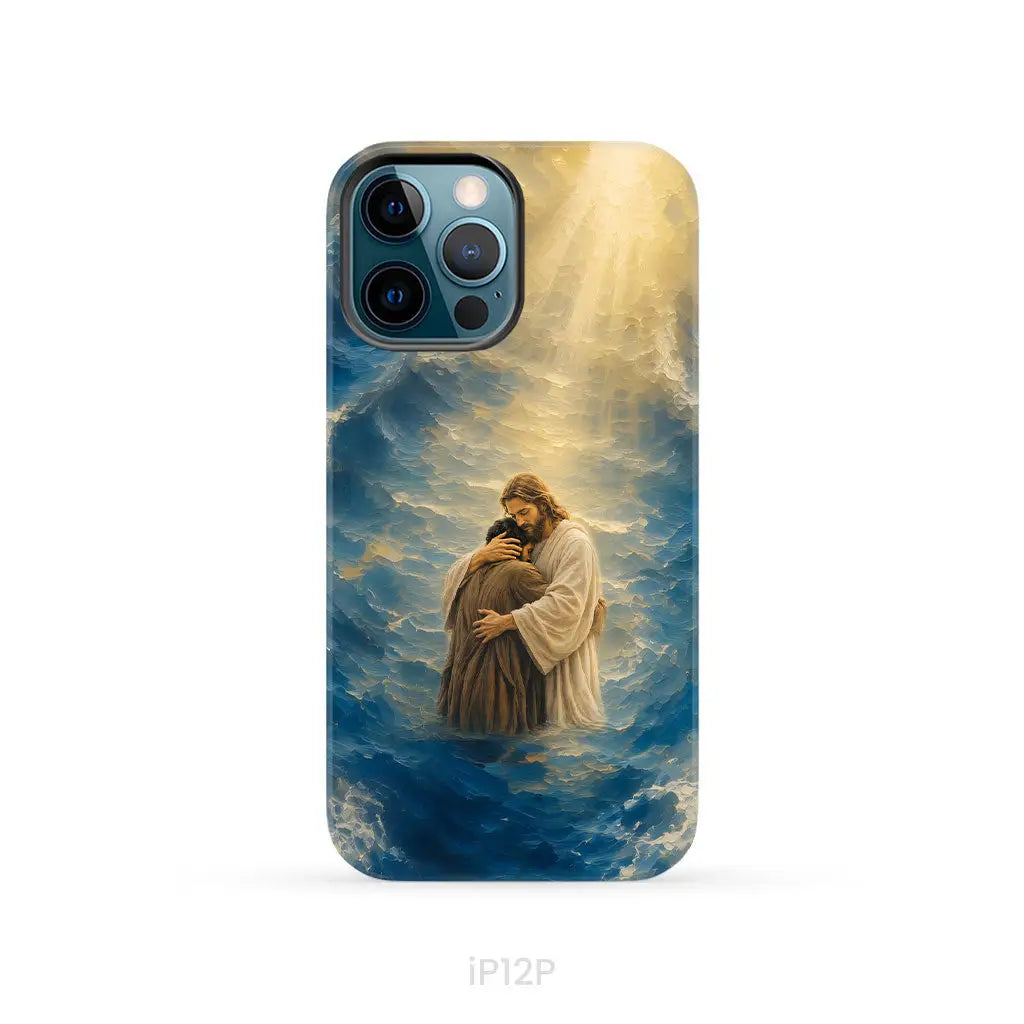 Jesus Holding a Man in the Storm Christian Phone Case iPhone 12 Pro / Tough Case