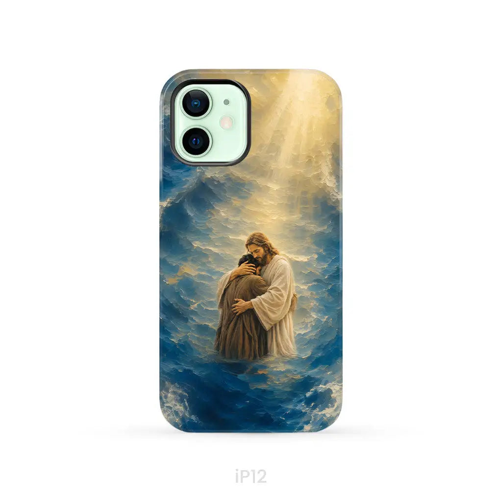 Jesus Holding a Man in the Storm Christian Phone Case iPhone 12 / Tough Case