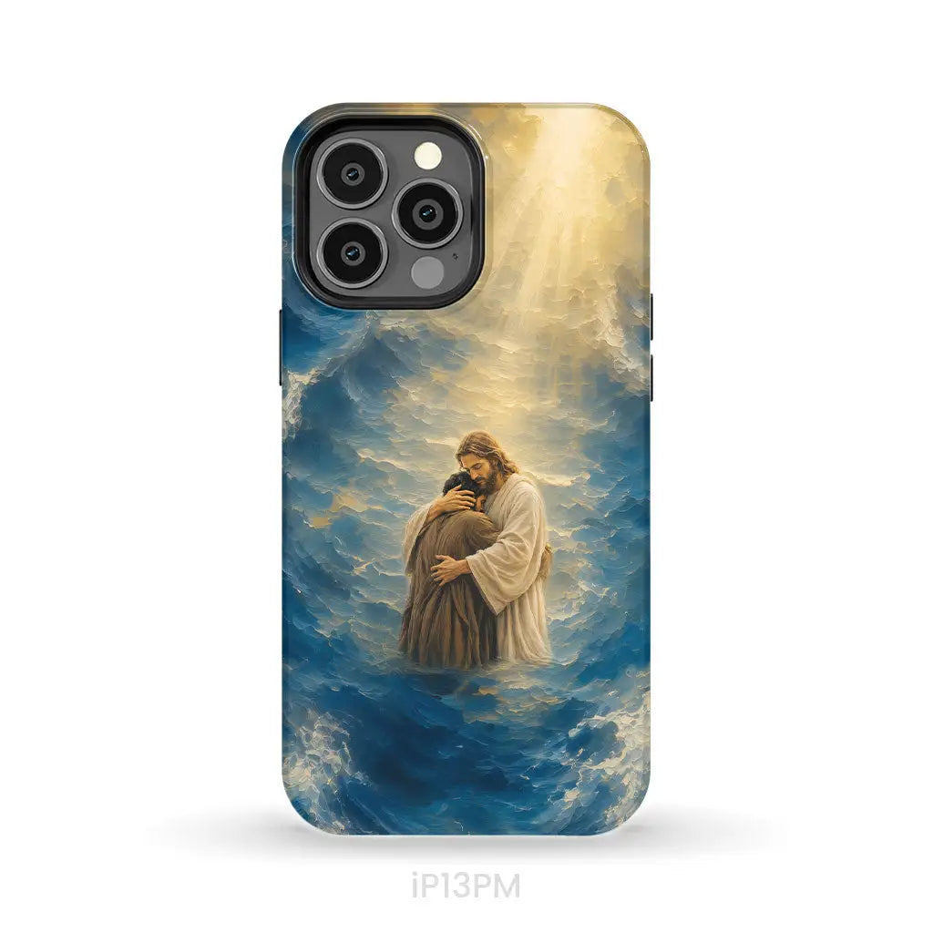 Jesus Holding a Man in the Storm Christian Phone Case iPhone 13 Pro Max / Tough Case