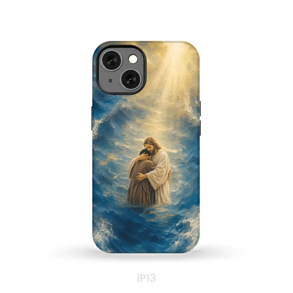 Jesus Holding a Man in the Storm Christian Phone Case iPhone 13 / Tough Case