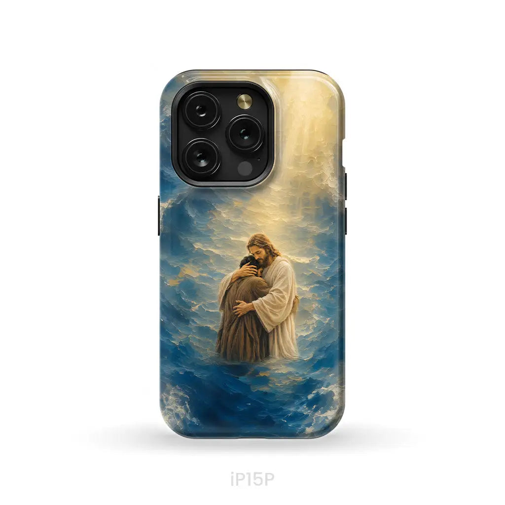 Jesus Holding a Man in the Storm Christian Phone Case iPhone 15 Pro / Tough Case