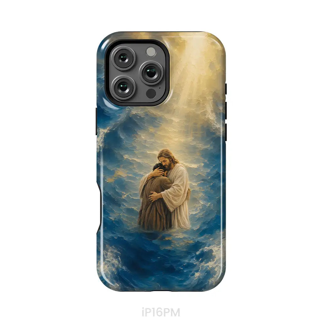 Jesus Holding a Man in the Storm Christian Phone Case iPhone 16 Pro Max / Tough Case