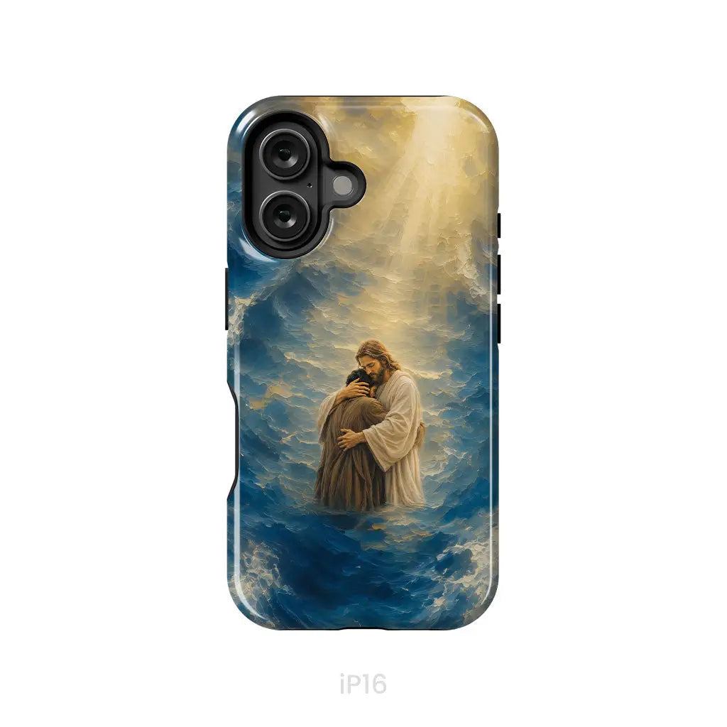 Jesus Holding a Man in the Storm Christian Phone Case iPhone 16 / Tough Case