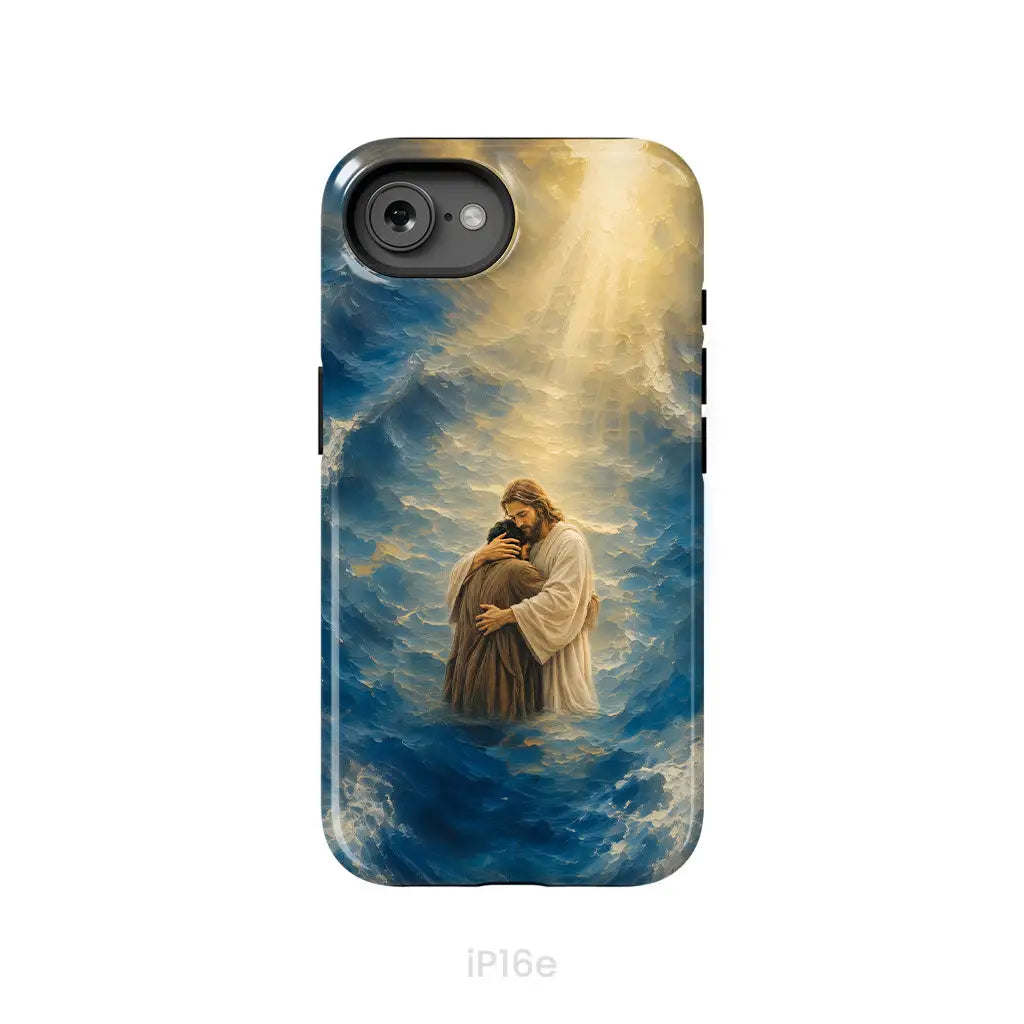Jesus Holding a Man in the Storm Christian Phone Case iPhone 16e / Tough Case