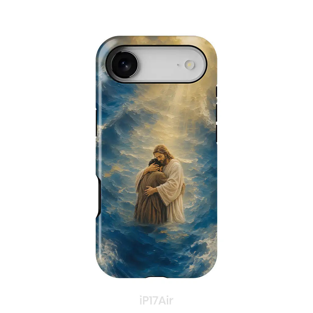 Jesus Holding a Man in the Storm Christian Phone Case iPhone 17 Air / Tough Case