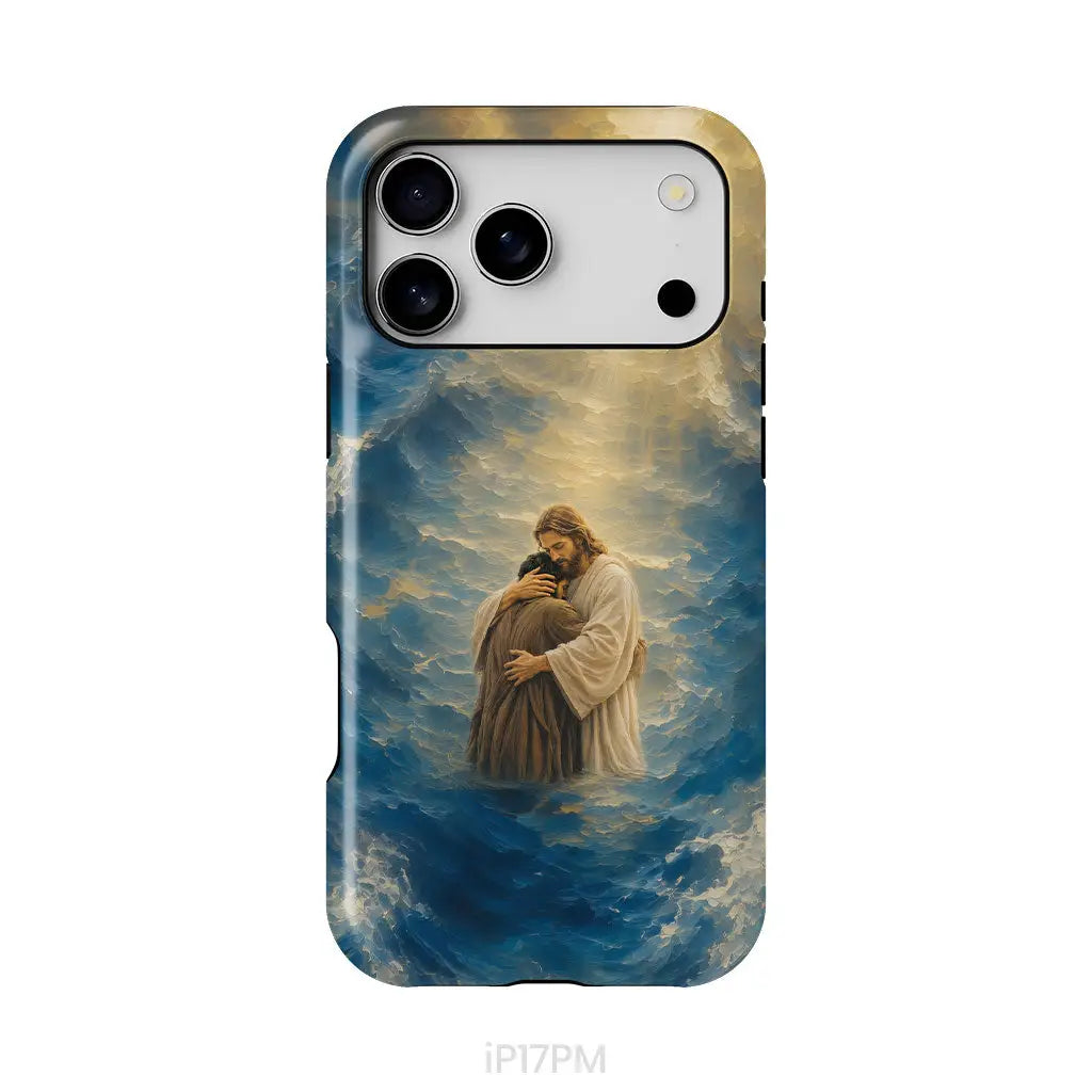 Jesus Holding a Man in the Storm Christian Phone Case iPhone 17 Pro Max / Tough Case