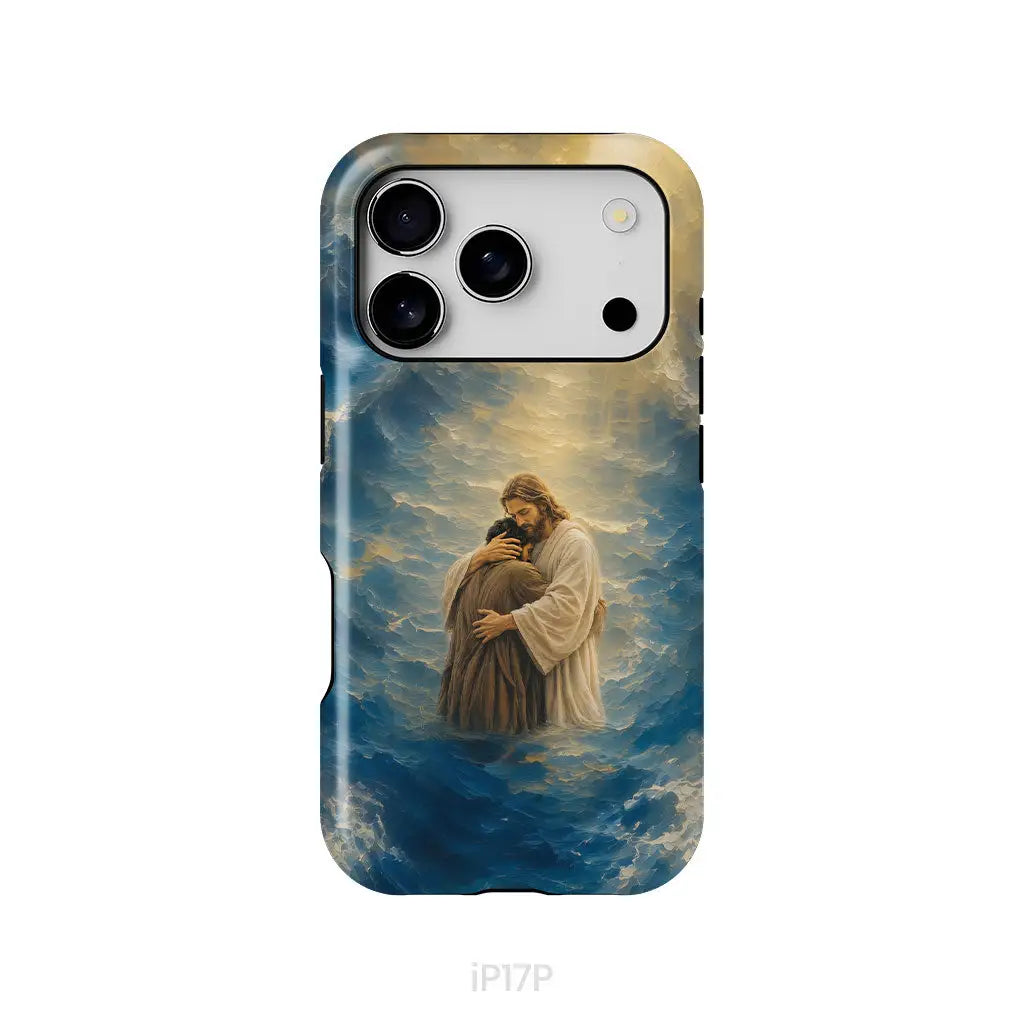 Jesus Holding a Man in the Storm Christian Phone Case iPhone 17 Pro / Tough Case