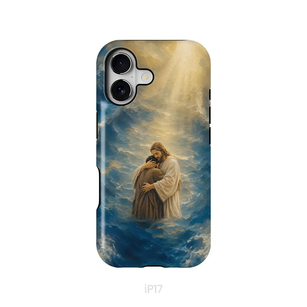 Jesus Holding a Man in the Storm Christian Phone Case iPhone 17 / Tough Case
