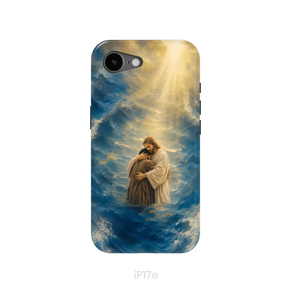 Jesus Holding a Man in the Storm Christian Phone Case iPhone 17e / Tough Case