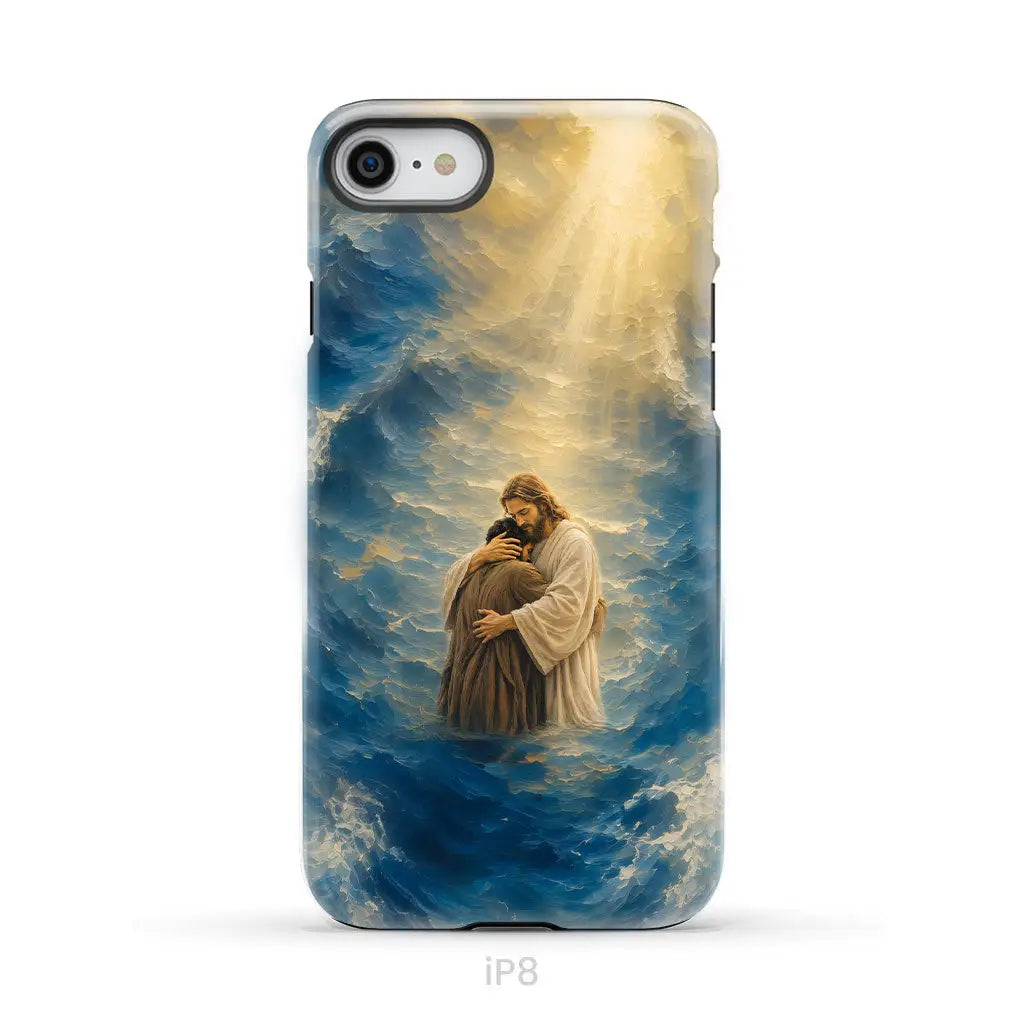 Jesus Holding a Man in the Storm Christian Phone Case iPhone 8 / Tough Case