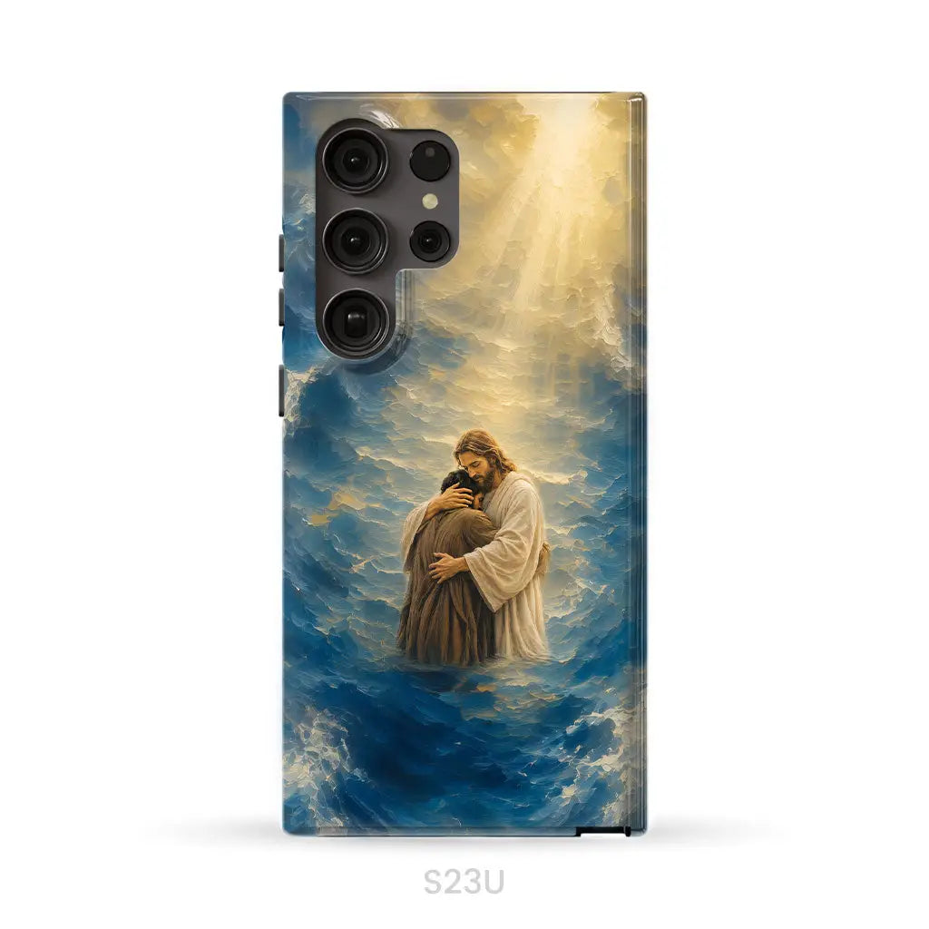 Jesus Holding a Man in the Storm Christian Phone Case Samsung Galaxy S23 Ultra / Tough Case