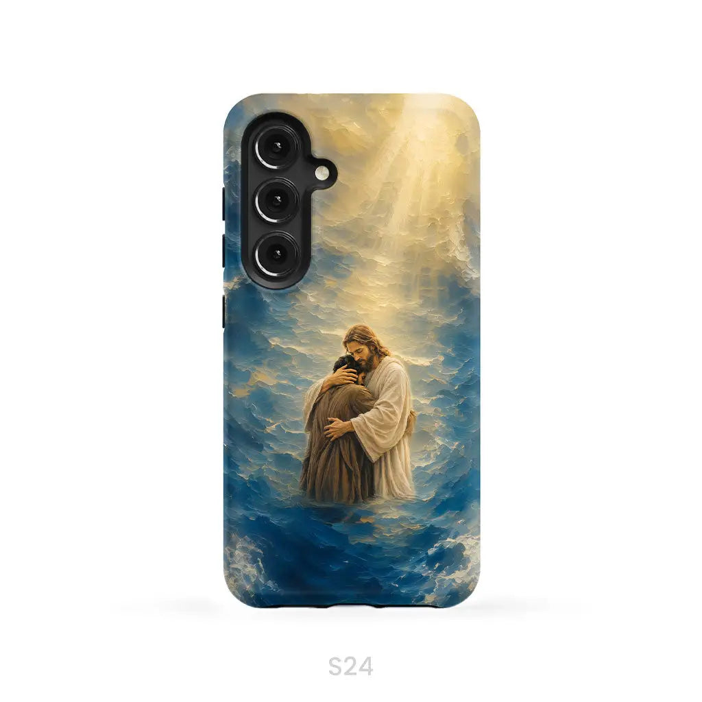 Jesus Holding a Man in the Storm Christian Phone Case Samsung Galaxy S24 / Tough Case