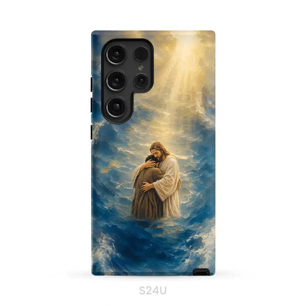 Jesus Holding a Man in the Storm Christian Phone Case Samsung Galaxy S24 Ultra / Tough Case
