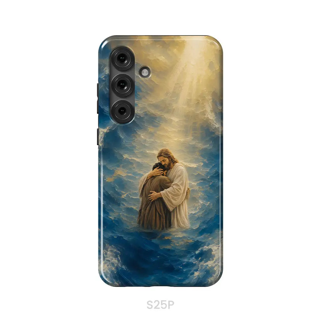 Jesus Holding a Man in the Storm Christian Phone Case Samsung Galaxy S25 Plus / Tough Case