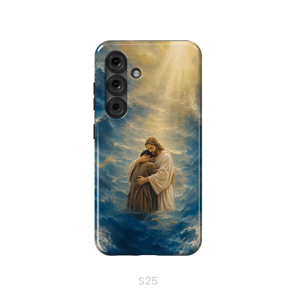 Jesus Holding a Man in the Storm Christian Phone Case Samsung Galaxy S25 / Tough Case