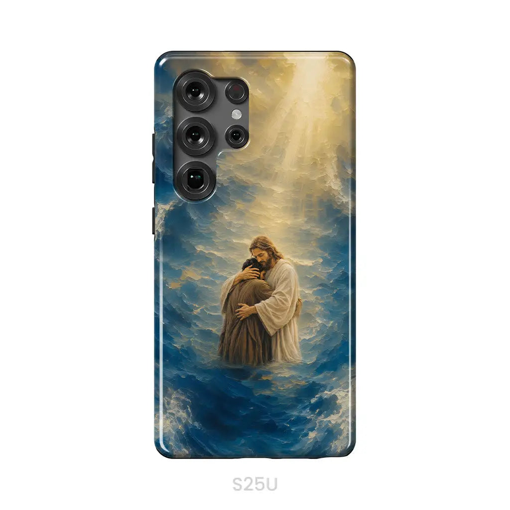 Jesus Holding a Man in the Storm Christian Phone Case Samsung Galaxy S25 Ultra / Tough Case