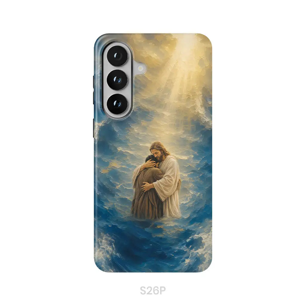 Jesus Holding a Man in the Storm Christian Phone Case Samsung Galaxy S26 Plus / Tough Case