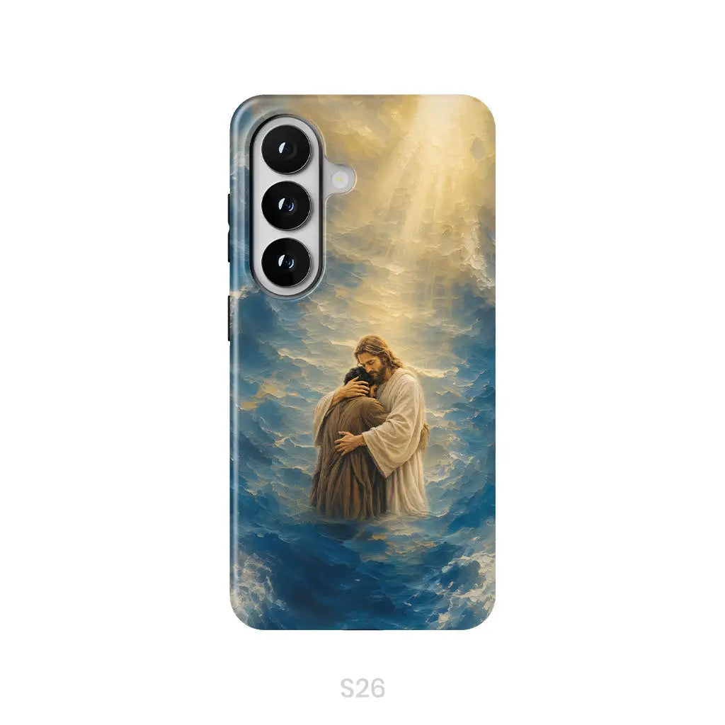 Jesus Holding a Man in the Storm Christian Phone Case Samsung Galaxy S26 / Tough Case