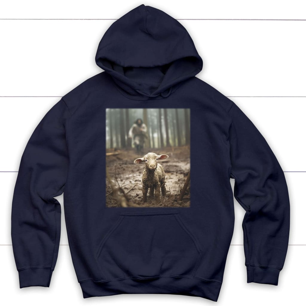 Jesus Lamb of God Running After Hoodie Navy / S