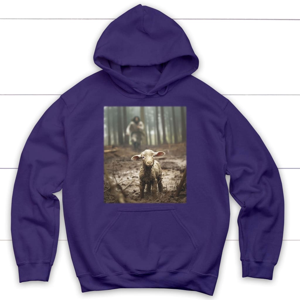 Jesus Lamb of God Running After Hoodie Purple / S