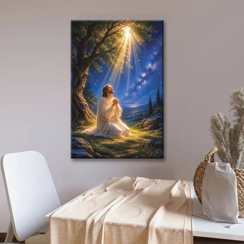 Matthew 26:39 Jesus praying in Gethsemane Christian canvas wall art for prayer room