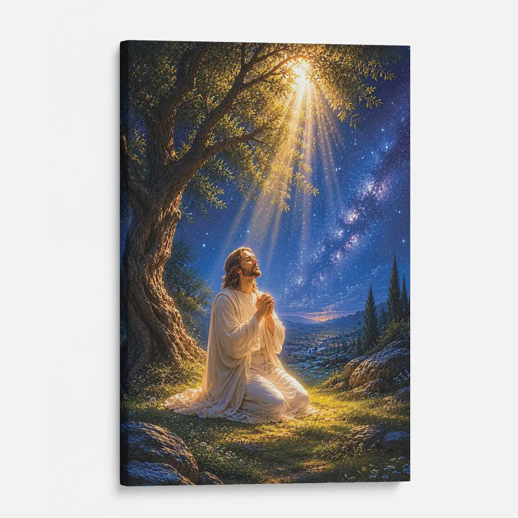 Faith based canvas print Jesus praying at Gethsemane Matthew 26:39 Christian gift