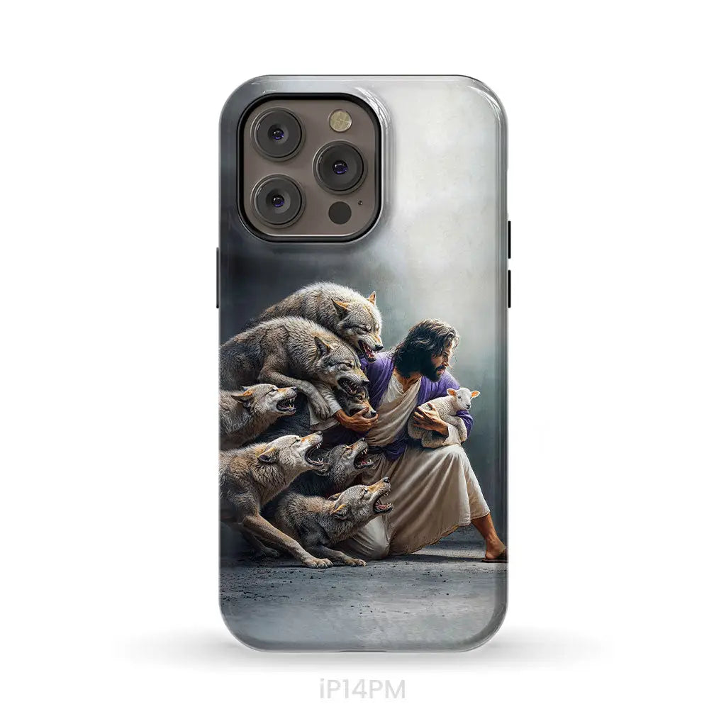 Jesus Protects The Lamb From Wolves Phone Case iPhone 14 Pro Max / Tough Case