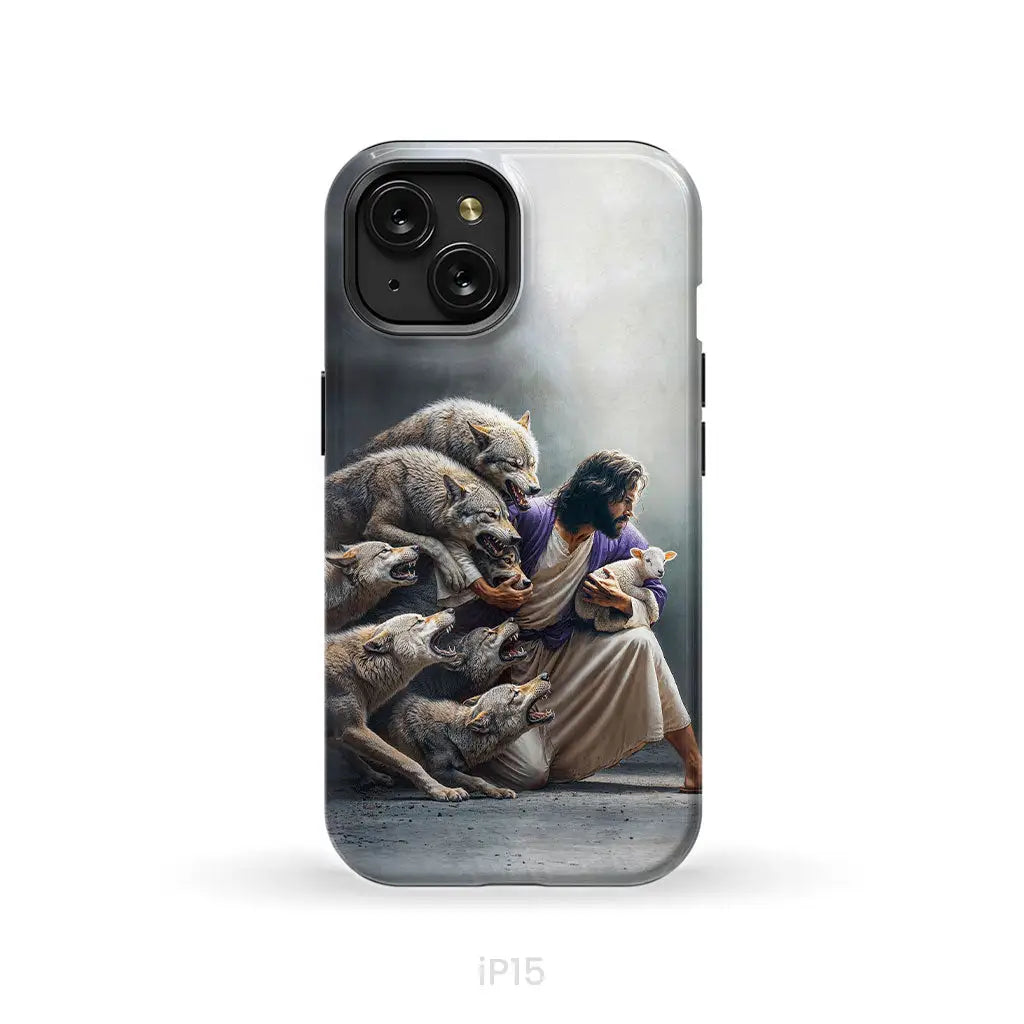 Jesus Protects The Lamb From Wolves Phone Case iPhone 15 / Tough Case