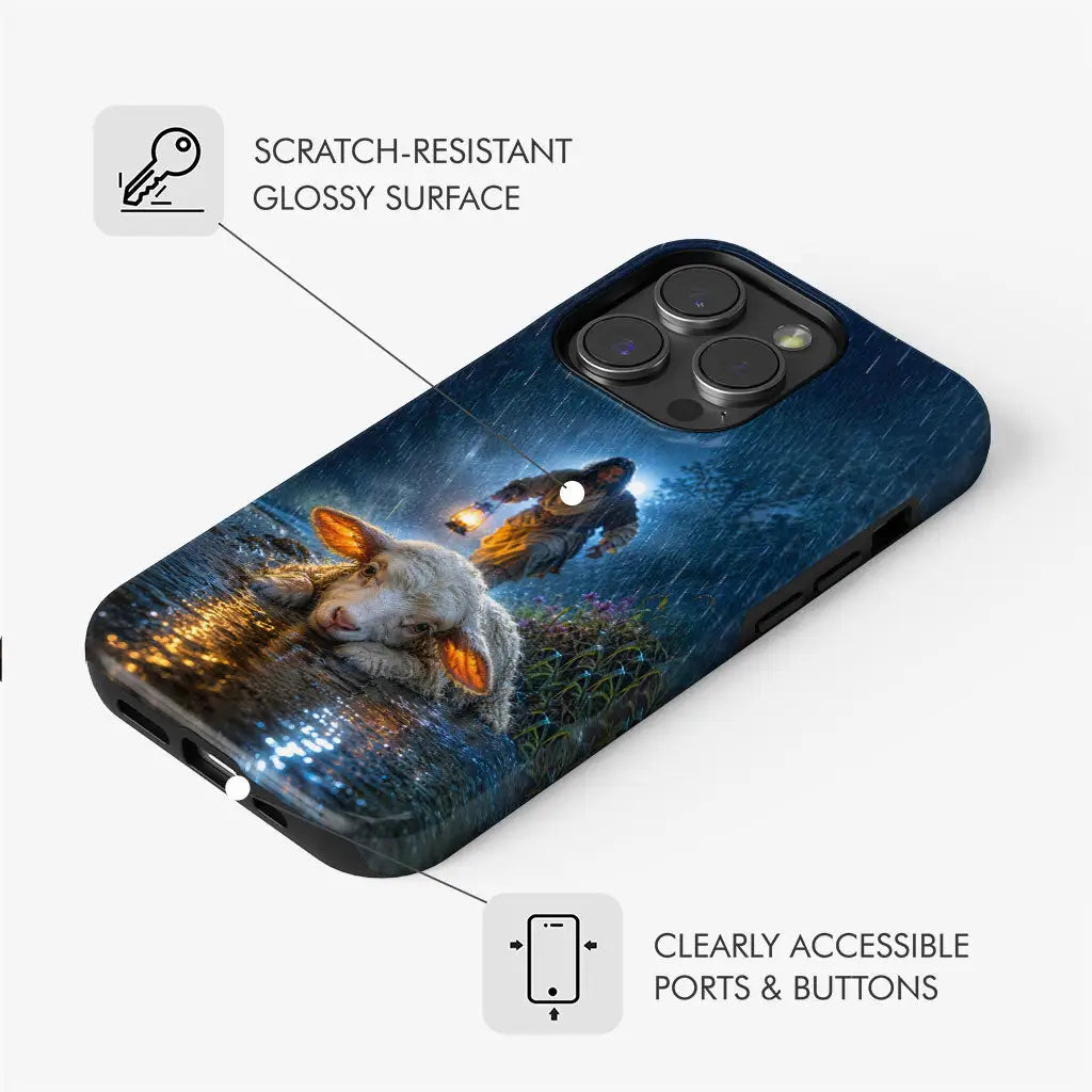 Jesus Rescues the Lost Lamb in the Storm - Christian Phone Case