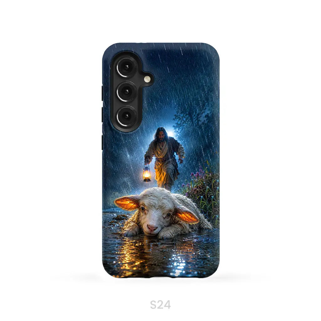 Jesus Rescues the Lost Lamb in the Storm - Christian Phone Case Samsung Galaxy S24 / Tough Case