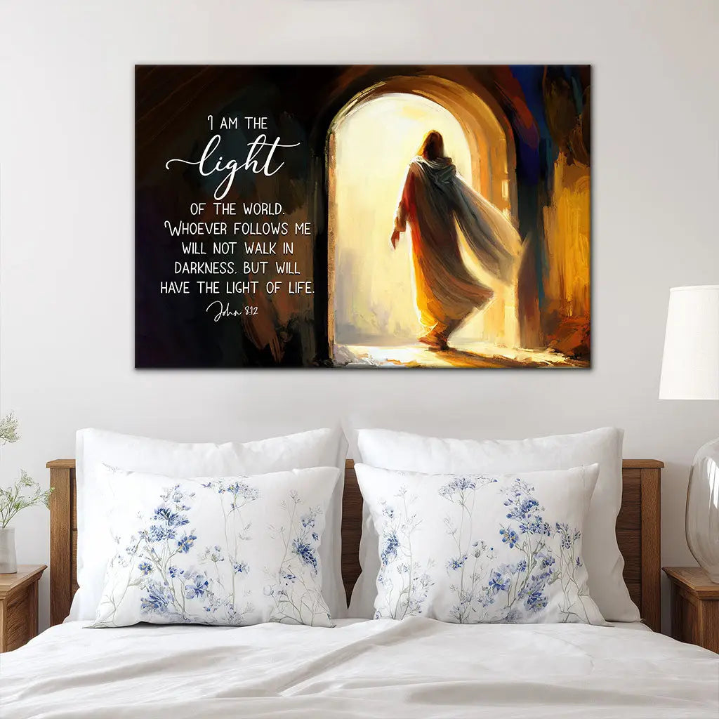 Bible verse John 8:12 Jesus light of the world Christian canvas wall art
