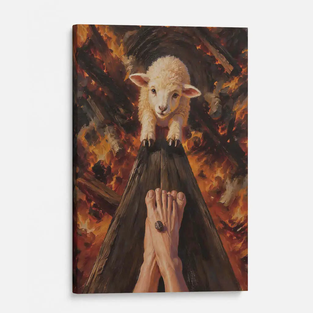 Lamb of God on the Cross with Jesus’ Pierced Feet - Christian Canvas Wall Art