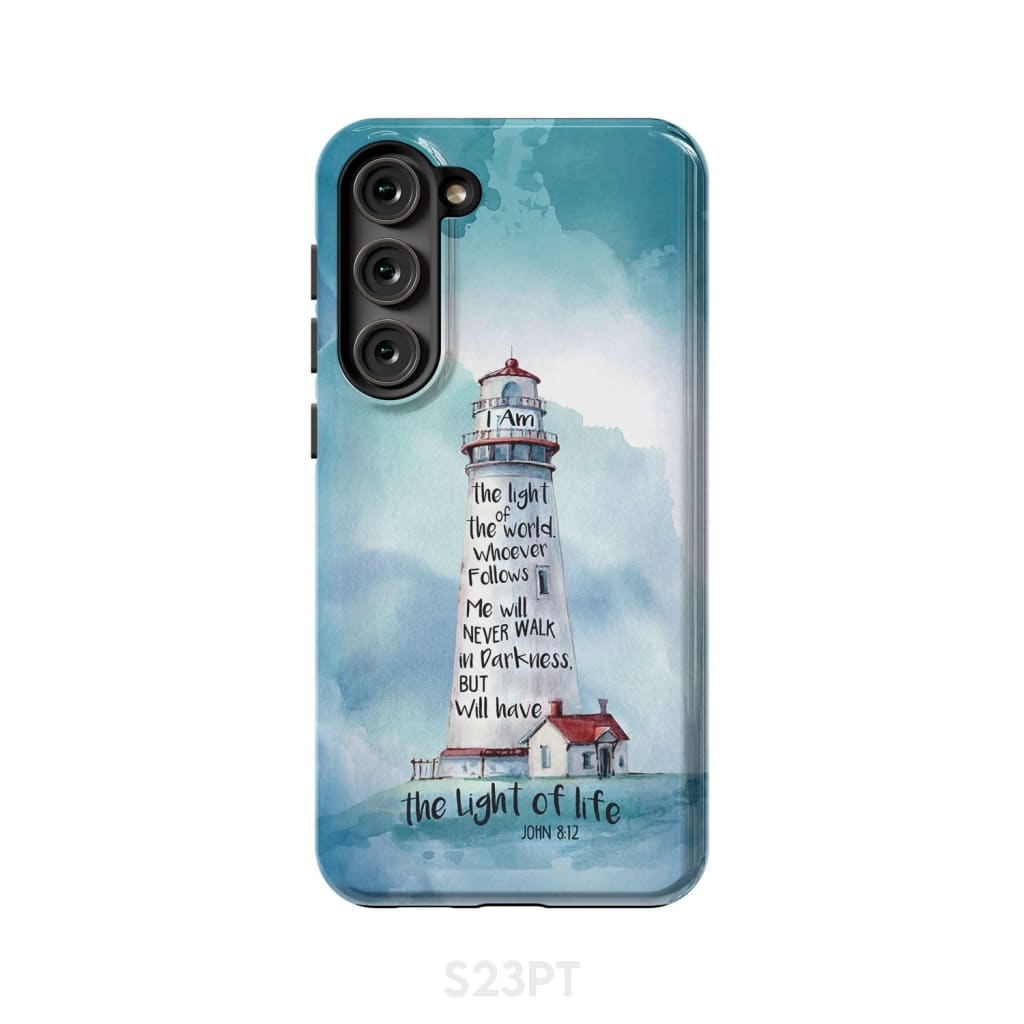 Lighthouse I Am the Light of World John 8:12 Bible Verse Phone Case Samsung Galaxy S23 Plus / Tough