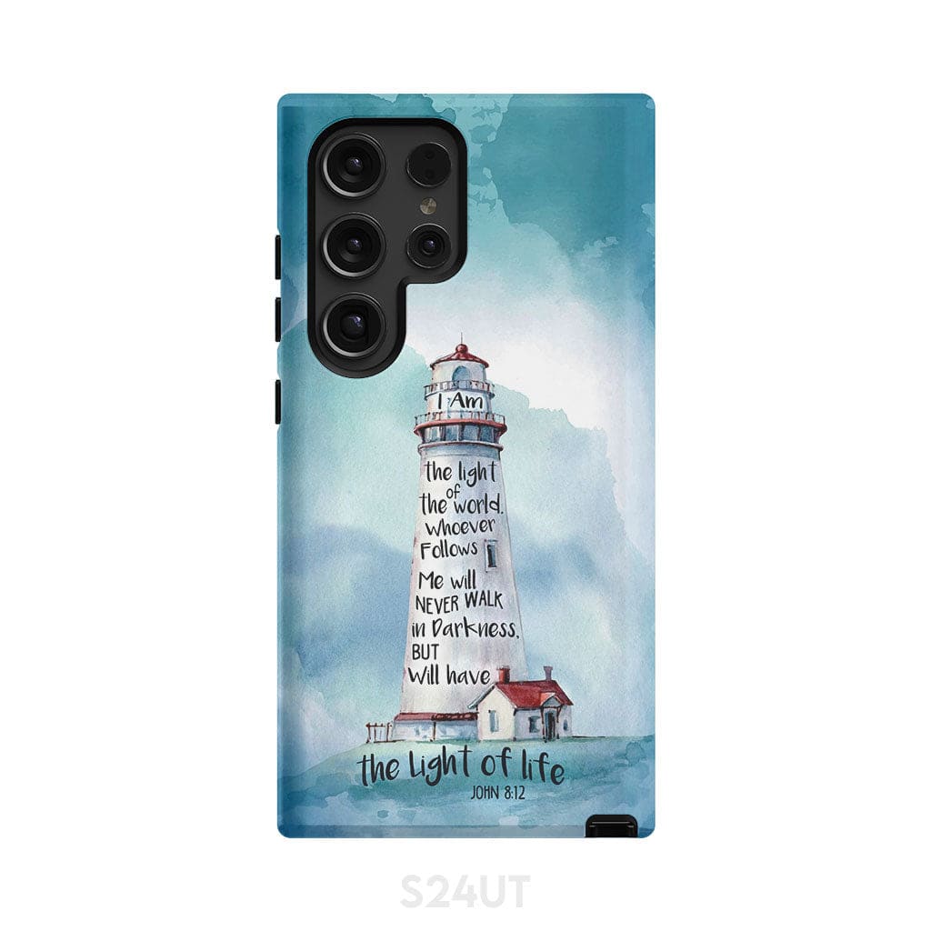 Lighthouse I Am the Light of World John 8:12 Bible Verse Phone Case Samsung Galaxy S24 Ultra / Tough