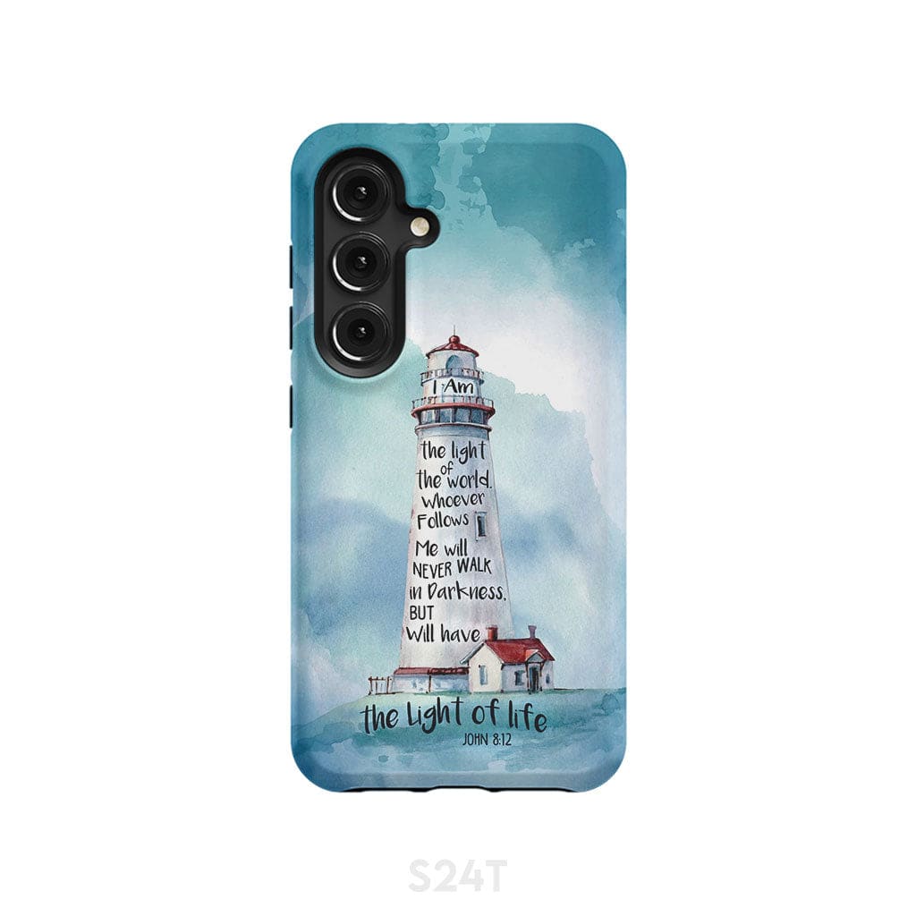 Lighthouse I Am the Light of World John 8:12 Bible Verse Phone Case Samsung Galaxy S24 / Tough