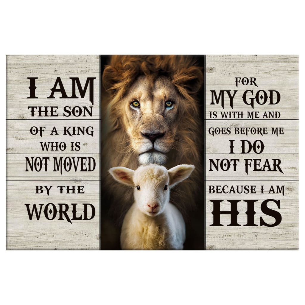 Faith-based wall art canvas of Lion and the Lamb with "I Am the Son of a King," ideal Christian gift for home decor.