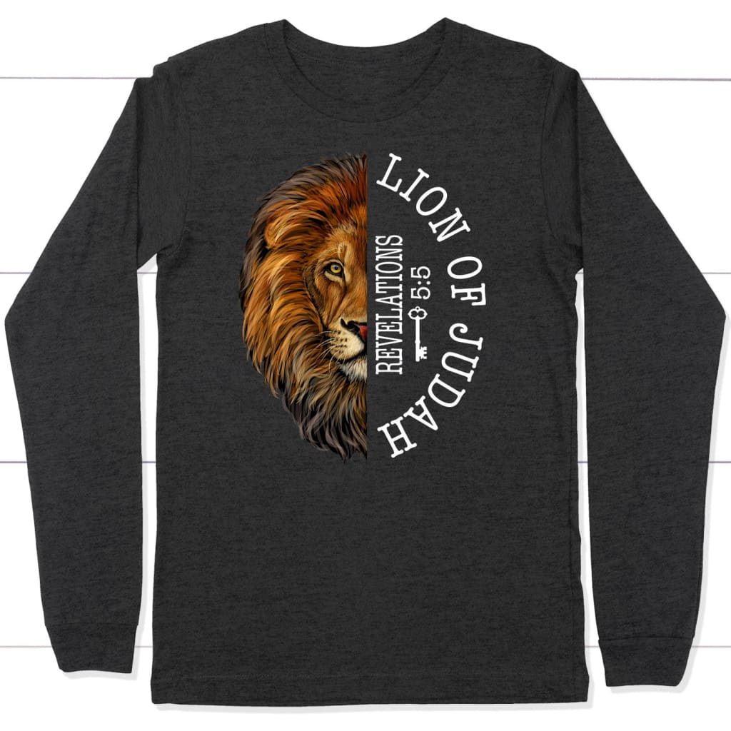 Lion of judah Revelation 5:5 Long Sleeve Shirt Dark Grey Heather / S