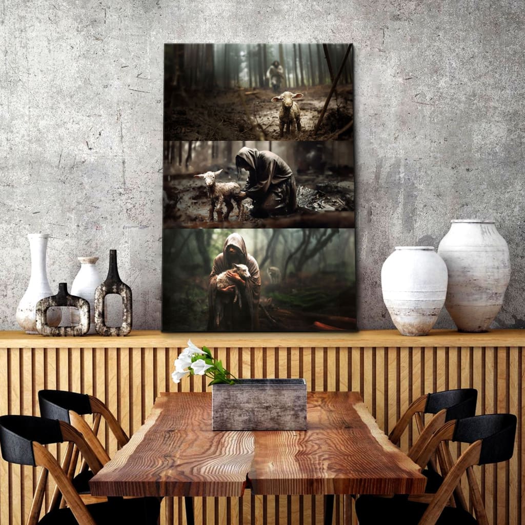 Christian wall art featuring "He Ran, He Rescued, He Carried," perfect faith-based decor for believers.