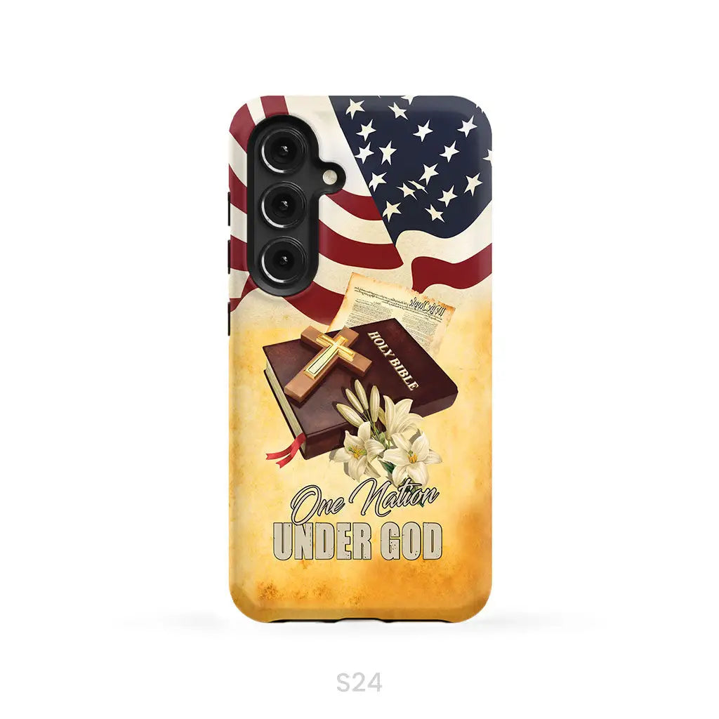 One nation under God American flag cross phone case Samsung Galaxy S24 / Tough Case