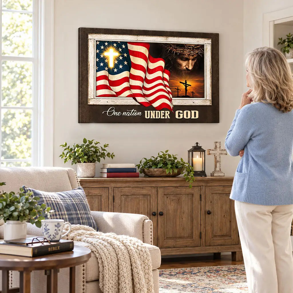 Patriotism Christian One Nation Under God Wall Art Canvas