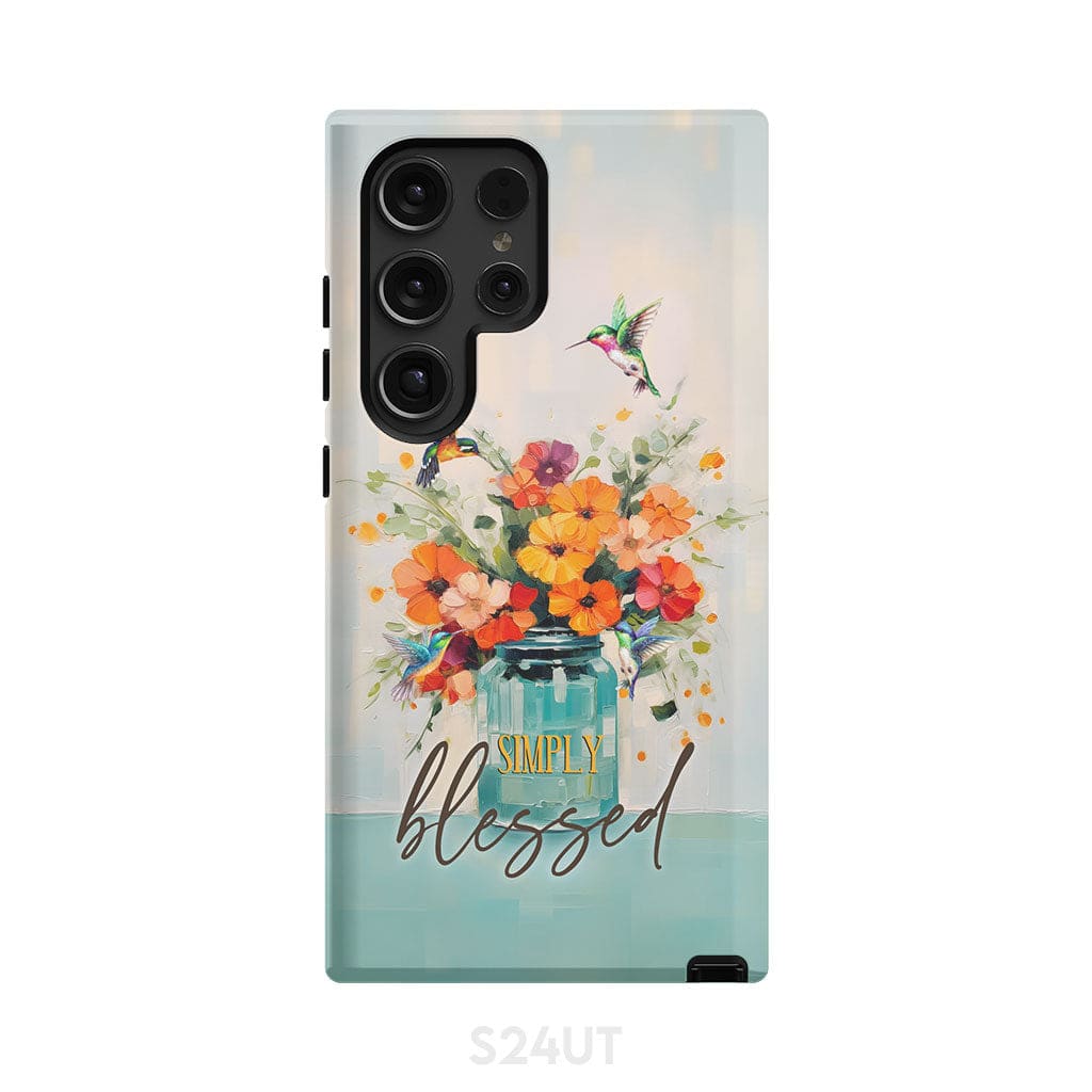 Simply Blessed Hummingbird Vase of Flowers Christian Phone Case Samsung Galaxy S24 Ultra / Tough