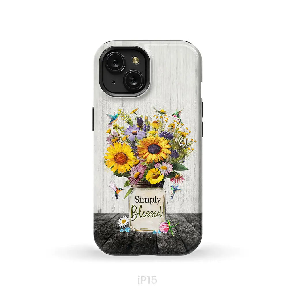 Simply Blessed Hummingbirds and Flowers in Vase Christian Phone Case iPhone 15 / Tough Case