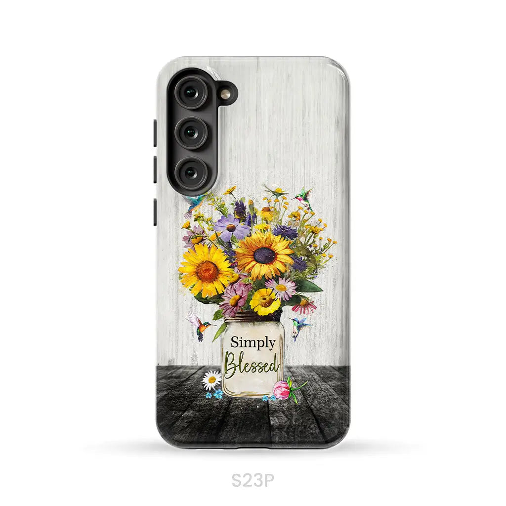 Simply Blessed Hummingbirds and Flowers in Vase Christian Phone Case Samsung Galaxy S23 Plus / Tough Case