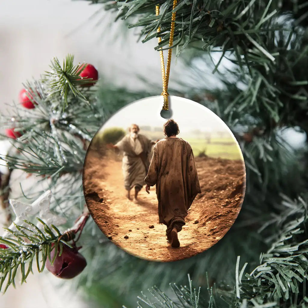 Christian ornament inspired by Luke 15, representing God’s love that restores and welcomes us home.