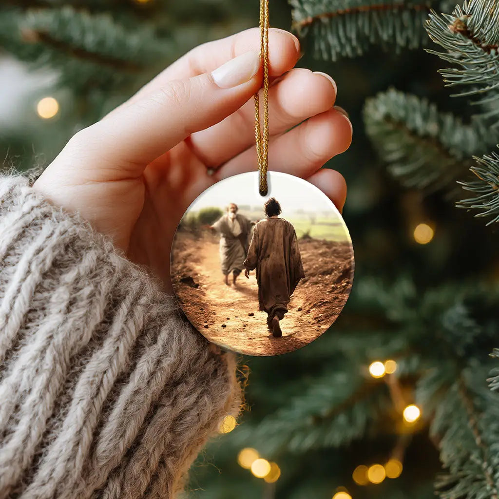The Prodigal Son ornament showing the father running to embrace his son—symbol of forgiveness and grace.