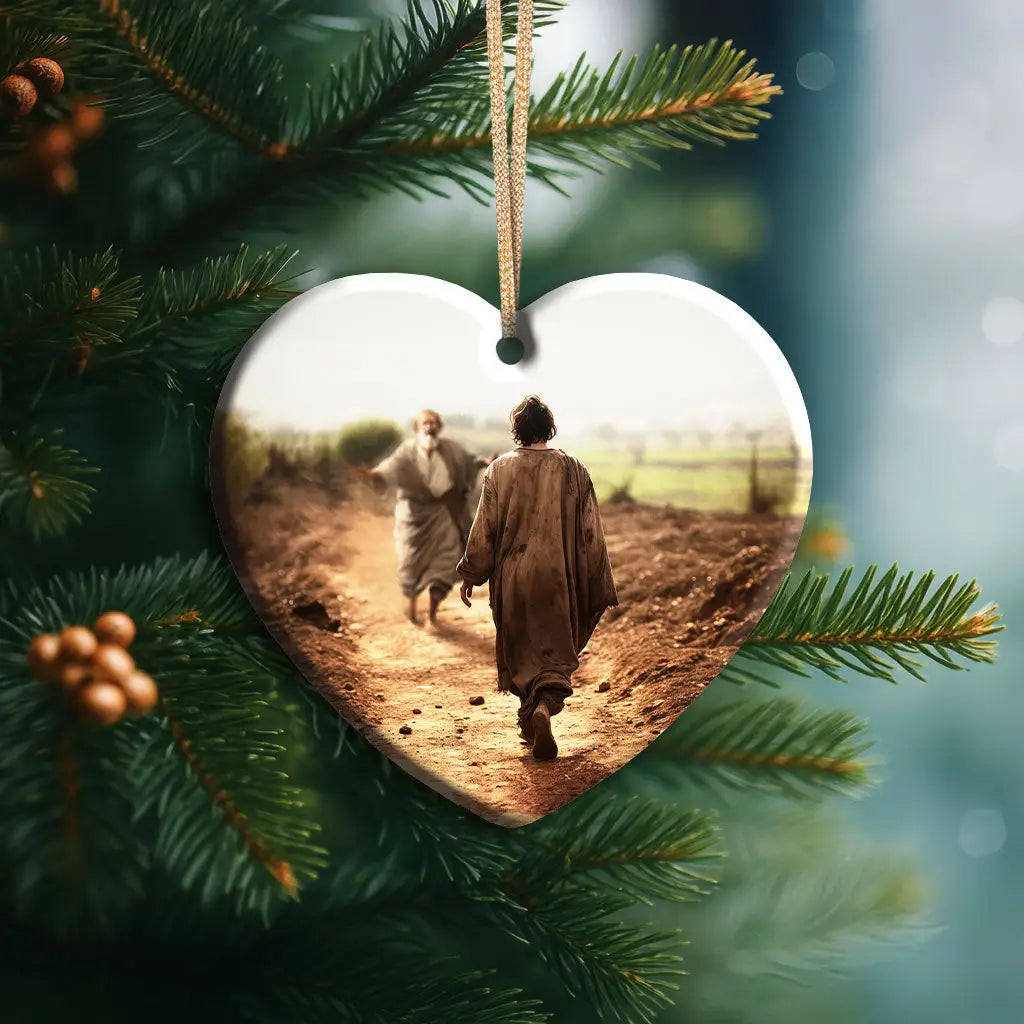 Inspirational ornament reminding believers that God always runs toward us with open arms. Heart / 1-pack